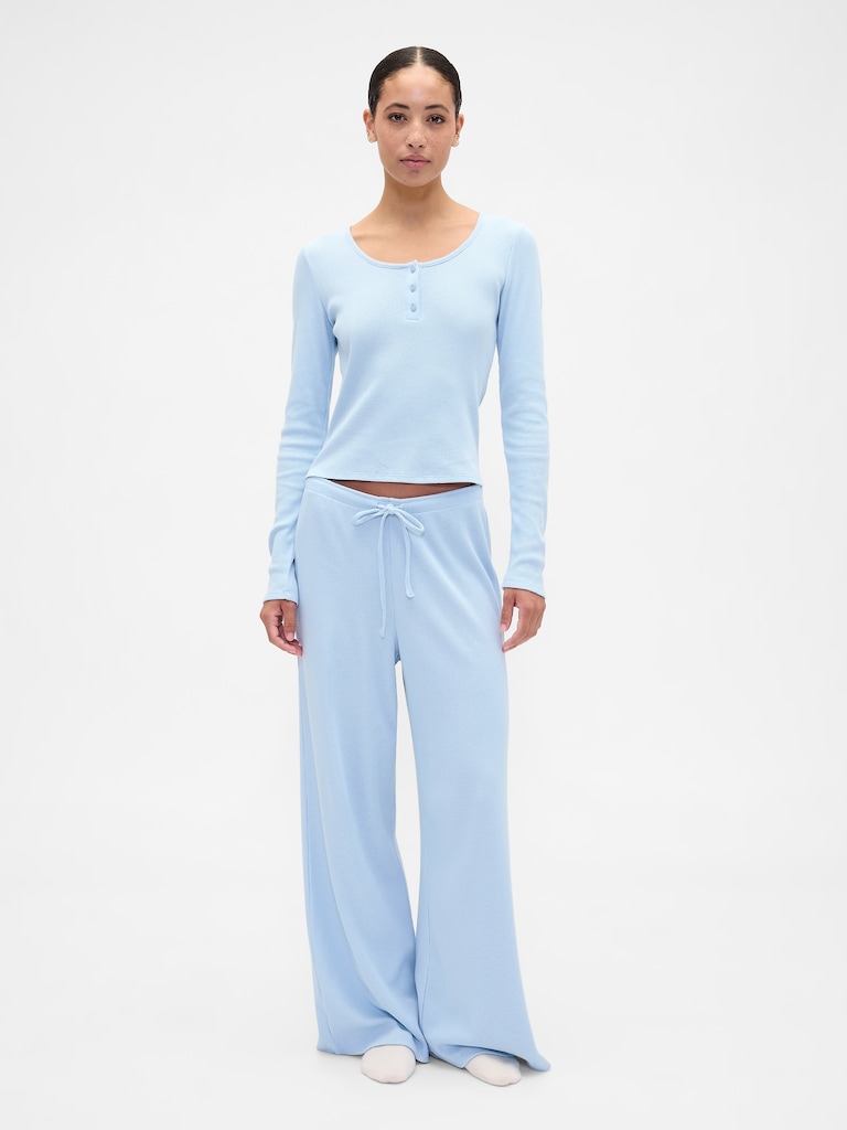 Waffle-Knit Wide-Leg PJ Pants