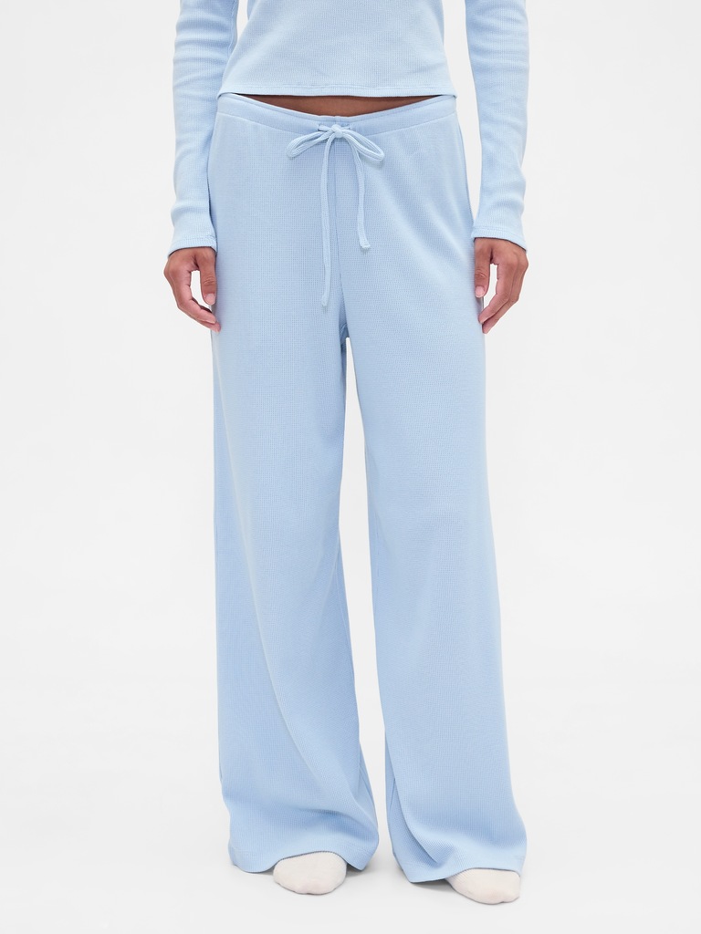 Waffle-Knit Wide-Leg PJ Pants