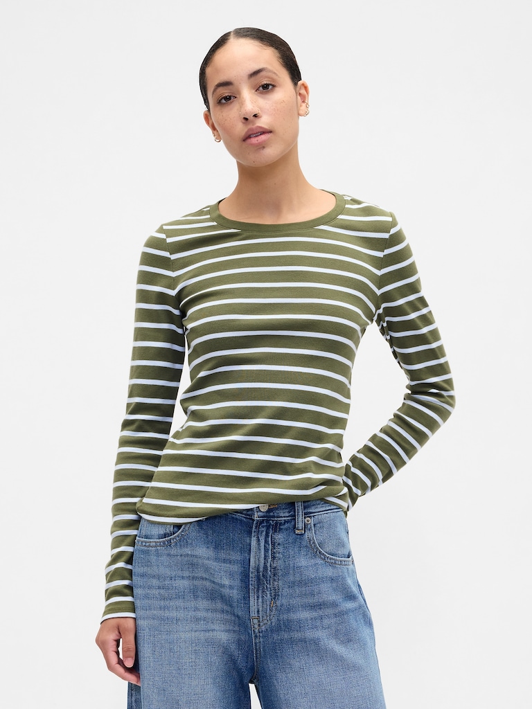 Modern Ribbed Stripe Crewneck T-Shirt