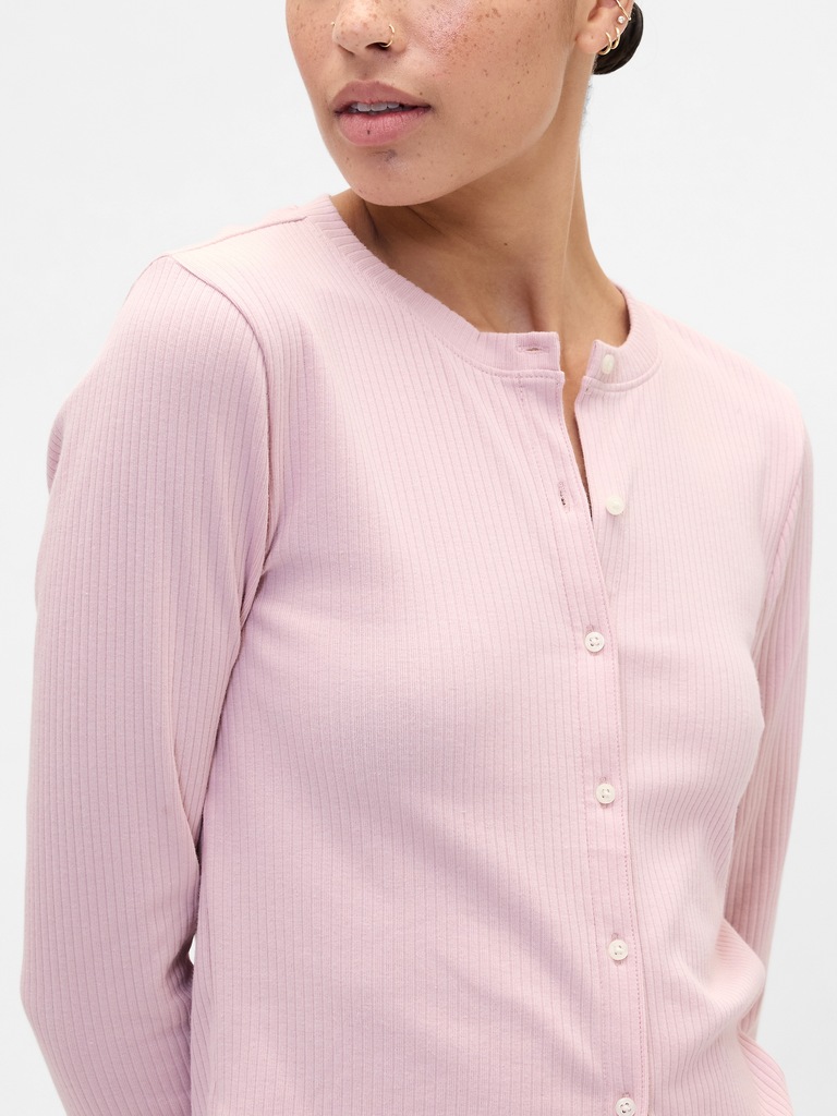 Ribbed Button-Up Top