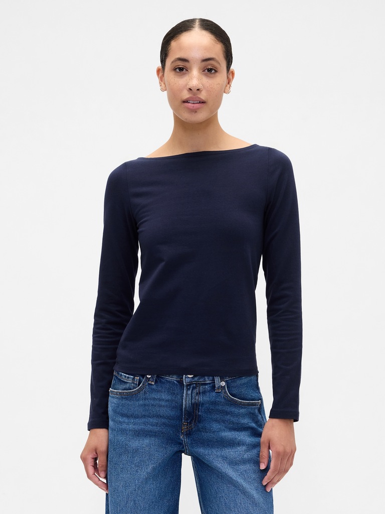 Stretch Jersey Boatneck T-Shirt