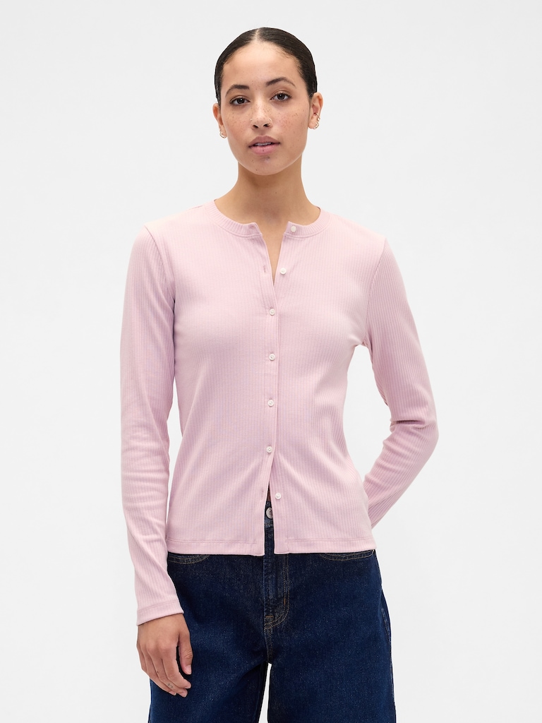 Ribbed Button-Up Top