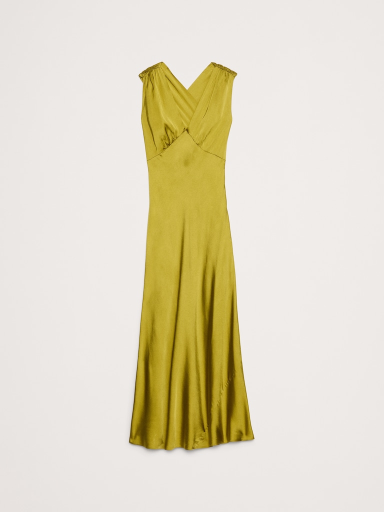 Stretch-Satin Cross-Back Maxi Dress