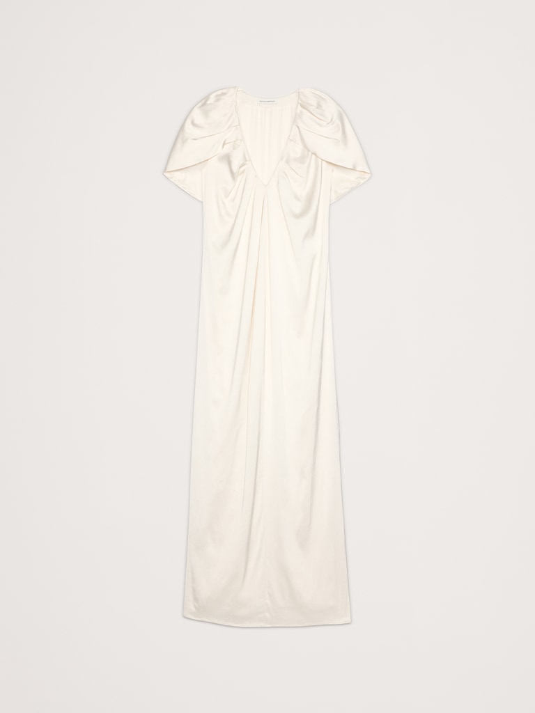 Stretch-Satin Cape Maxi Dress