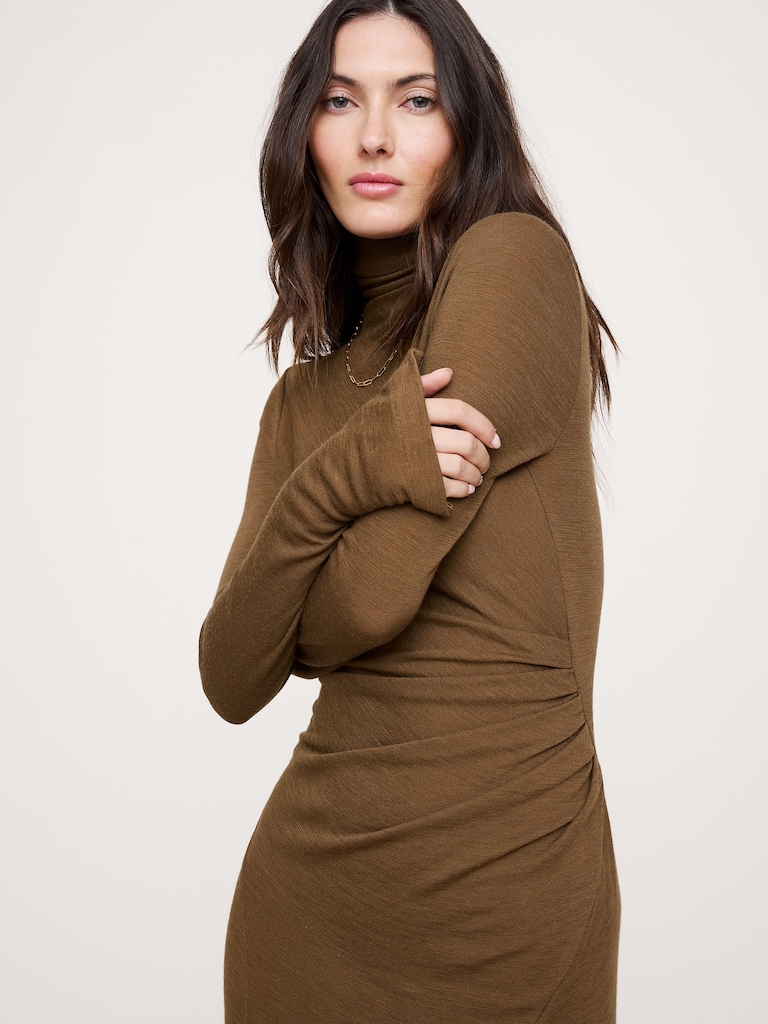 Wool-Blend Jersey Ruched Maxi Dress