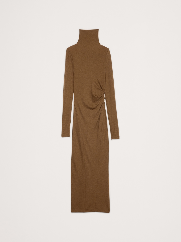 Wool-Blend Jersey Ruched Maxi Dress