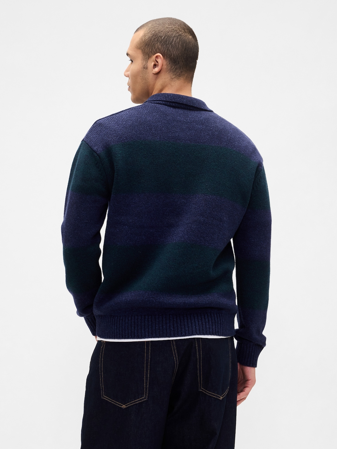 Rugby Stripe Relaxed Polo Sweater