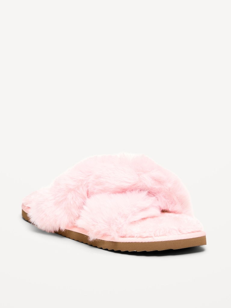 Faux-Fur Twist-Front Slippers for Women