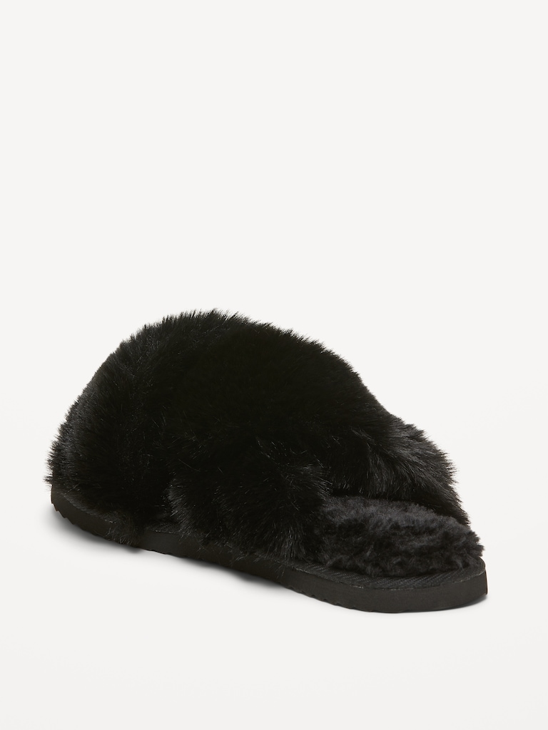 Faux-Fur Twist-Front Slippers for Women