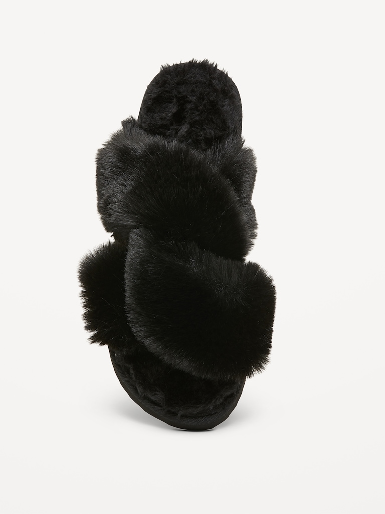 Faux-Fur Twist-Front Slippers for Women