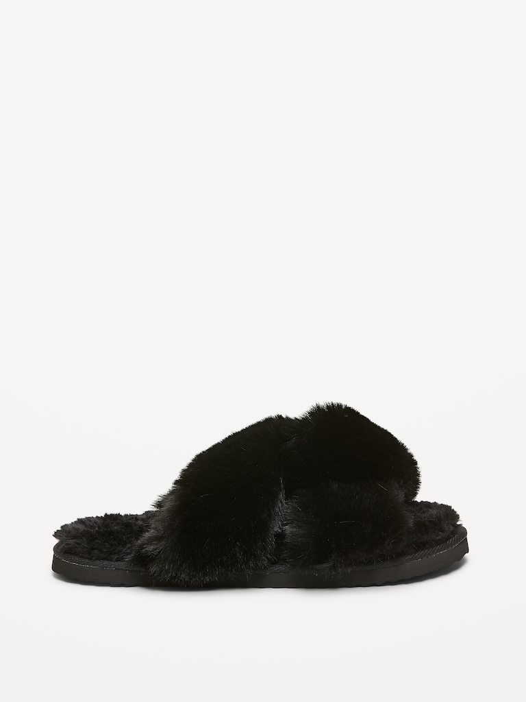 Faux-Fur Twist-Front Slippers for Women