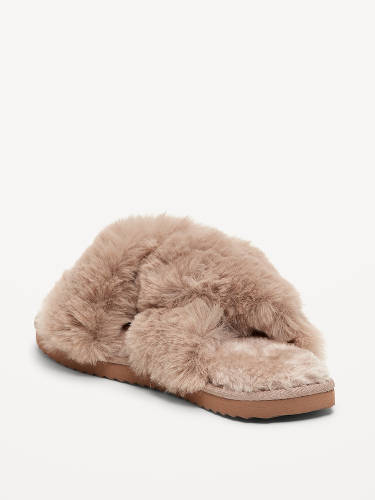 Faux-Fur Twist-Front Slippers for Women