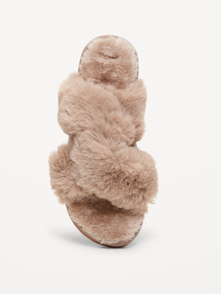Faux-Fur Twist-Front Slippers for Women