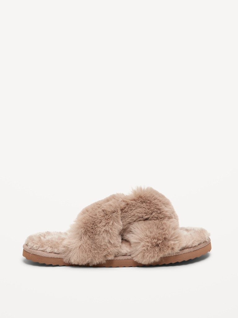 Faux-Fur Twist-Front Slippers for Women