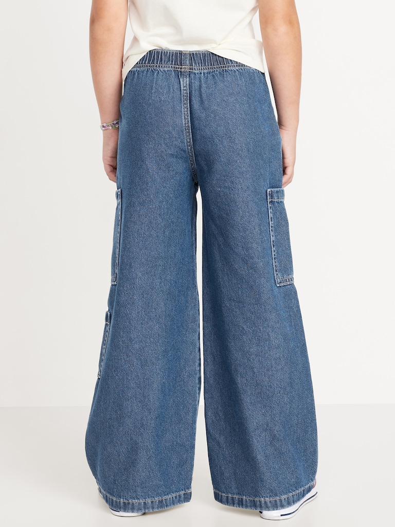 High-Waisted Pull-On Super Wide-Leg Cargo Jeans for Girls