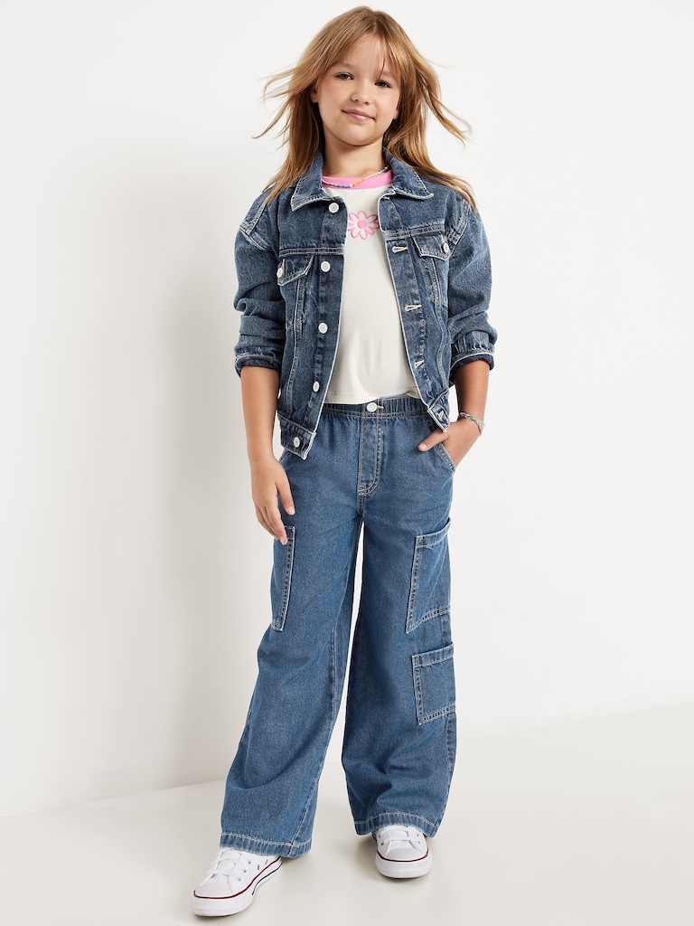 High-Waisted Pull-On Super Wide-Leg Cargo Jeans for Girls