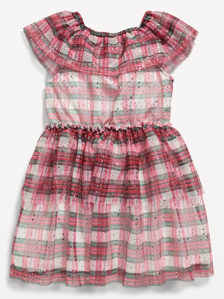 Flutter-Sleeve Tulle Tiered Dress for Toddler Girls