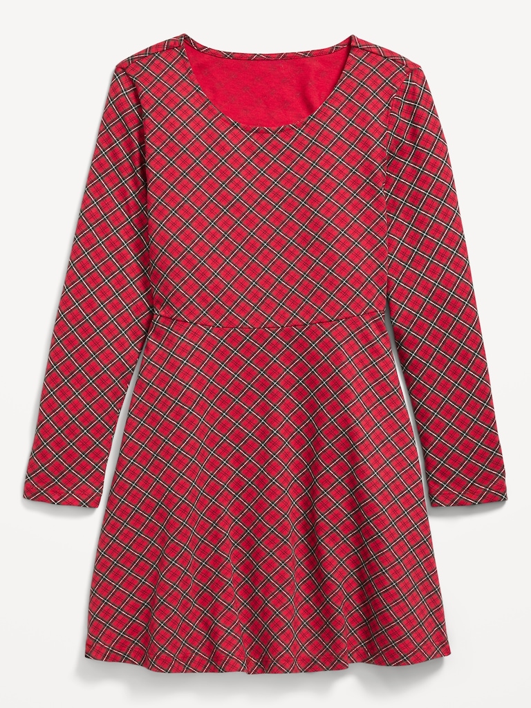 Printed Long-Sleeve Fit and Flare Dress for Girls