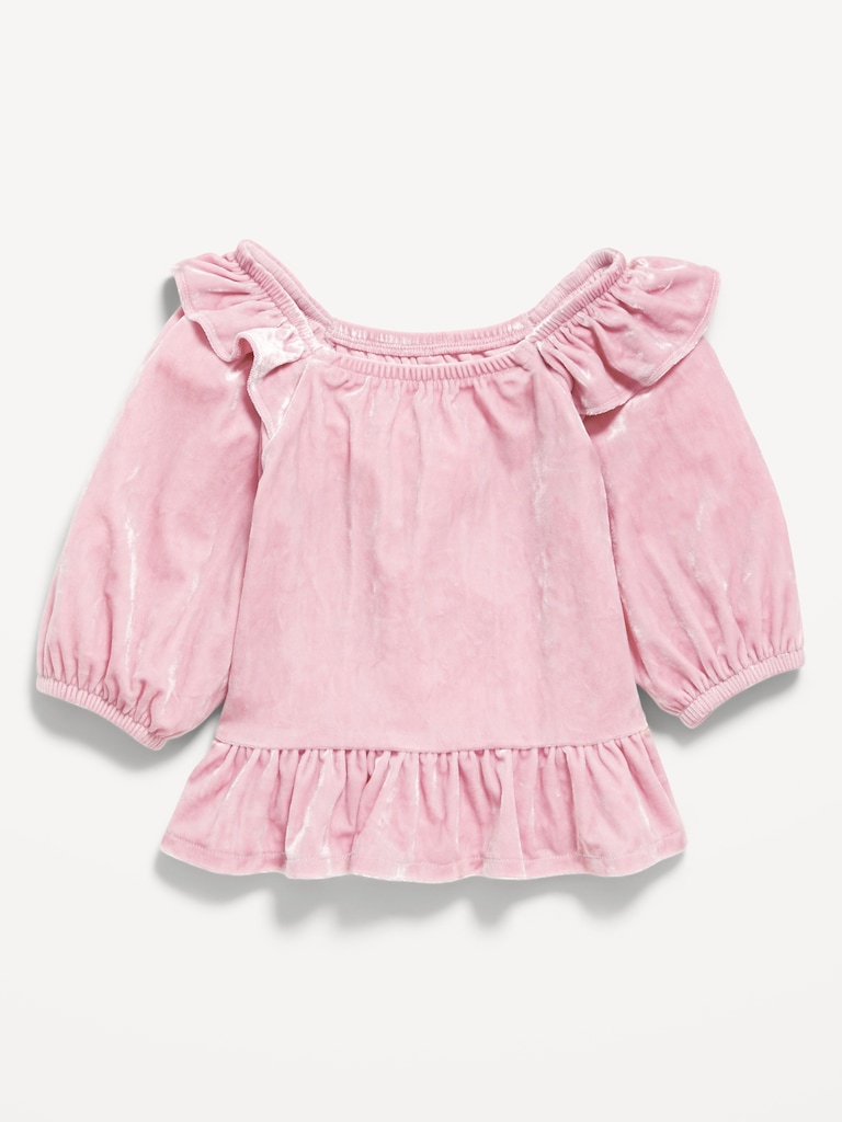 Ruffled Velvet Peplum Top for Toddler Girls