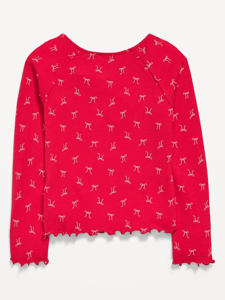 Fitted Long-Sleeve Lace-Tie Ribbed T-Shirt for Girls