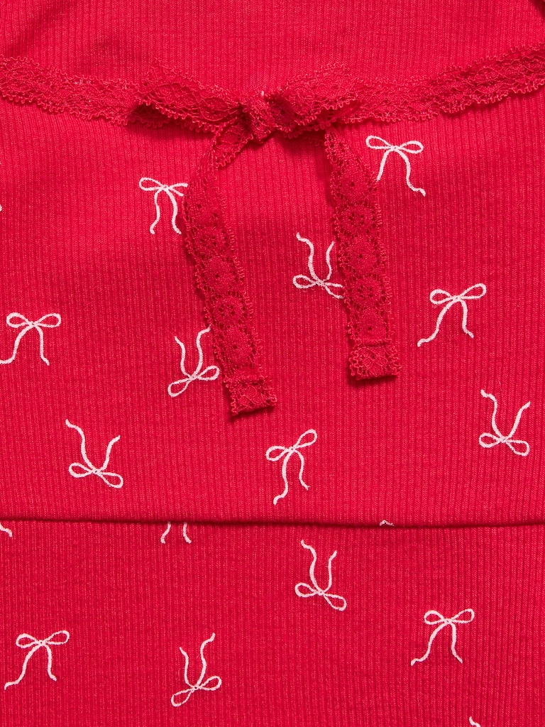 Fitted Long-Sleeve Lace-Tie Ribbed T-Shirt for Girls