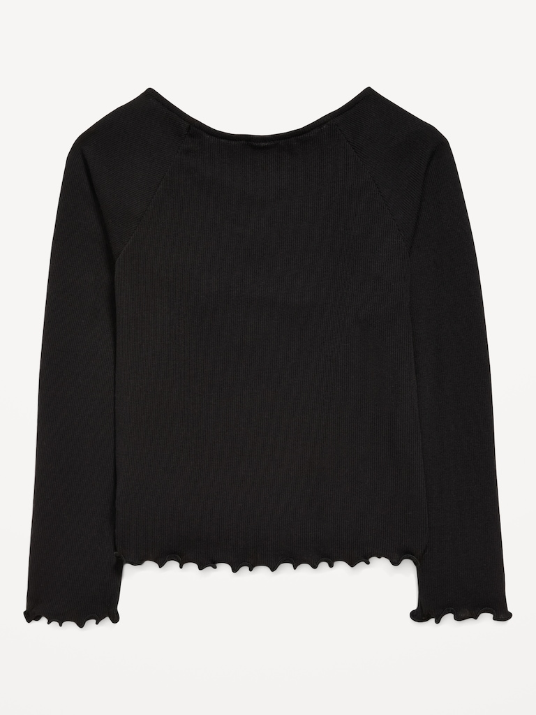 Fitted Long-Sleeve Lace-Tie Ribbed T-Shirt for Girls