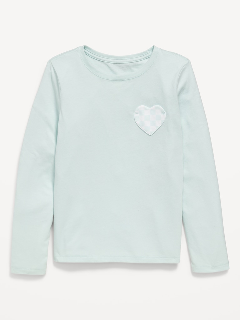 Softest Long-Sleeve Heart-Pocket T-Shirt for Girls