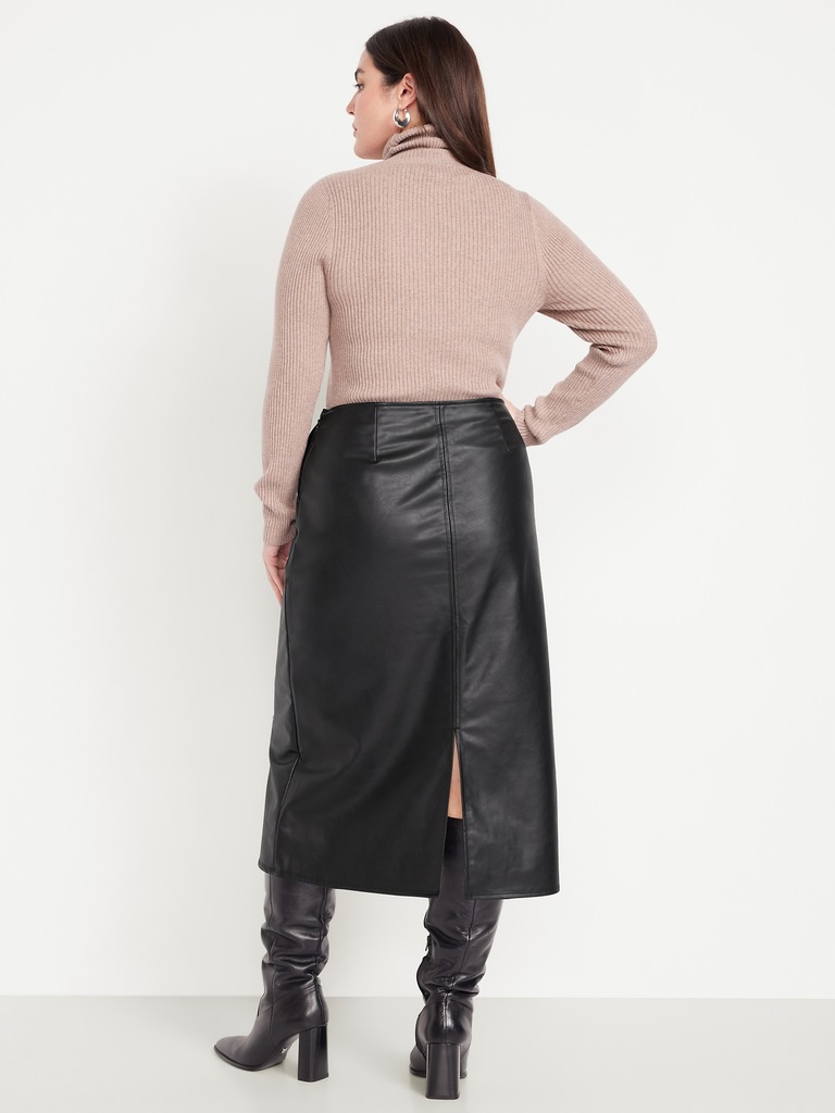 High-Waisted Faux-Leather Midi Skirt