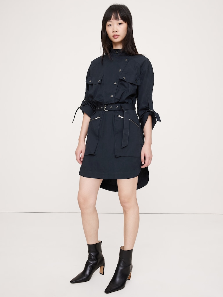 Stretch-Cotton Utility Mini Dress