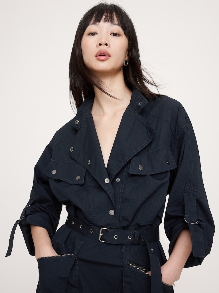 Stretch-Cotton Utility Mini Dress