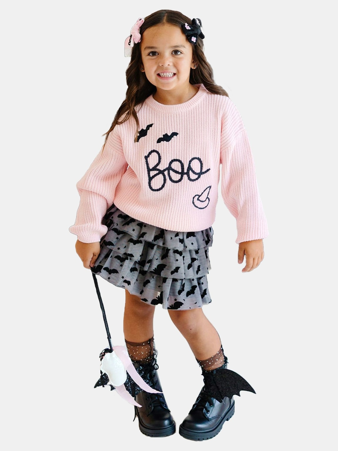 Sweet Wink Flocked Bats Halloween Bow Tiered Tutu