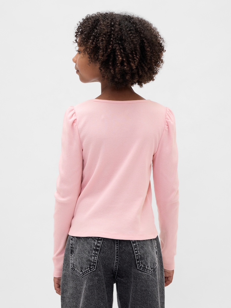 Kids Rib Puff-Sleeve Top