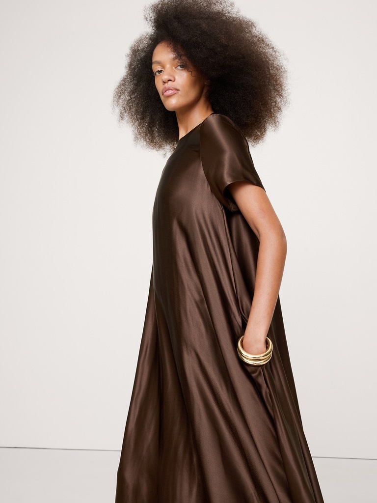 Italian Satin Trapeze Maxi Dress