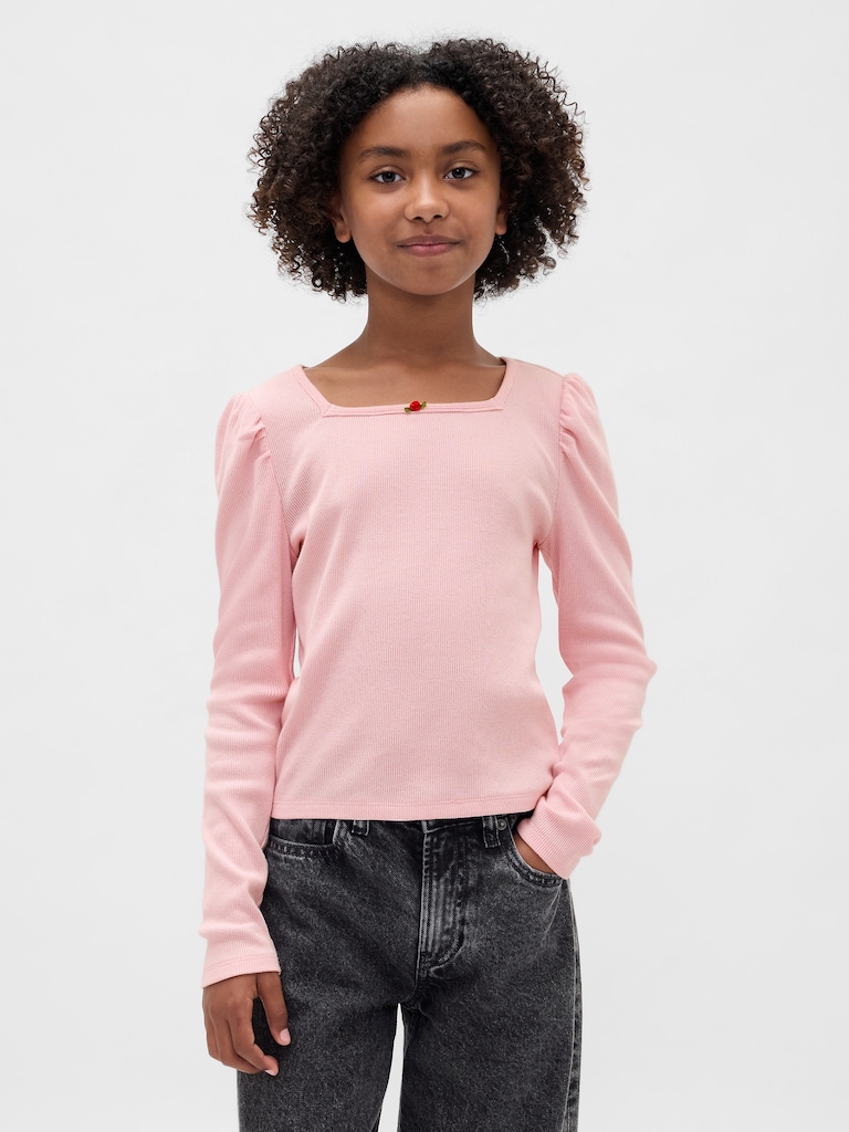 Kids Rib Puff-Sleeve Top