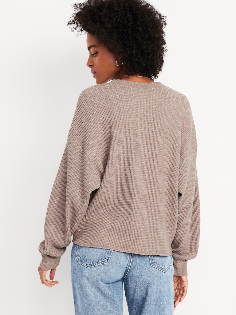 Oversized Cozy Waffle Henley Top