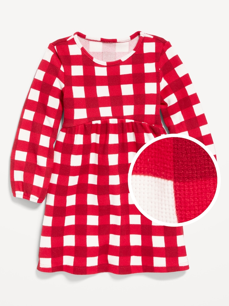 Long-Sleeve Waffle-Knit Dress for Toddler Girls