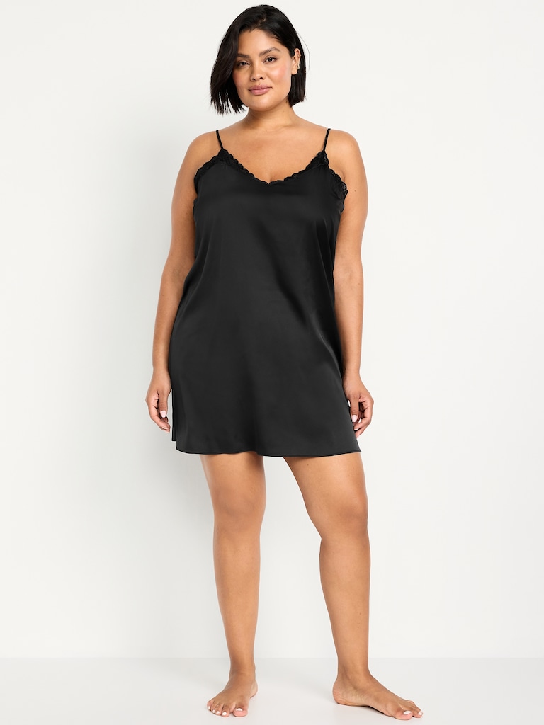Lace-Trim Satin Nightgown