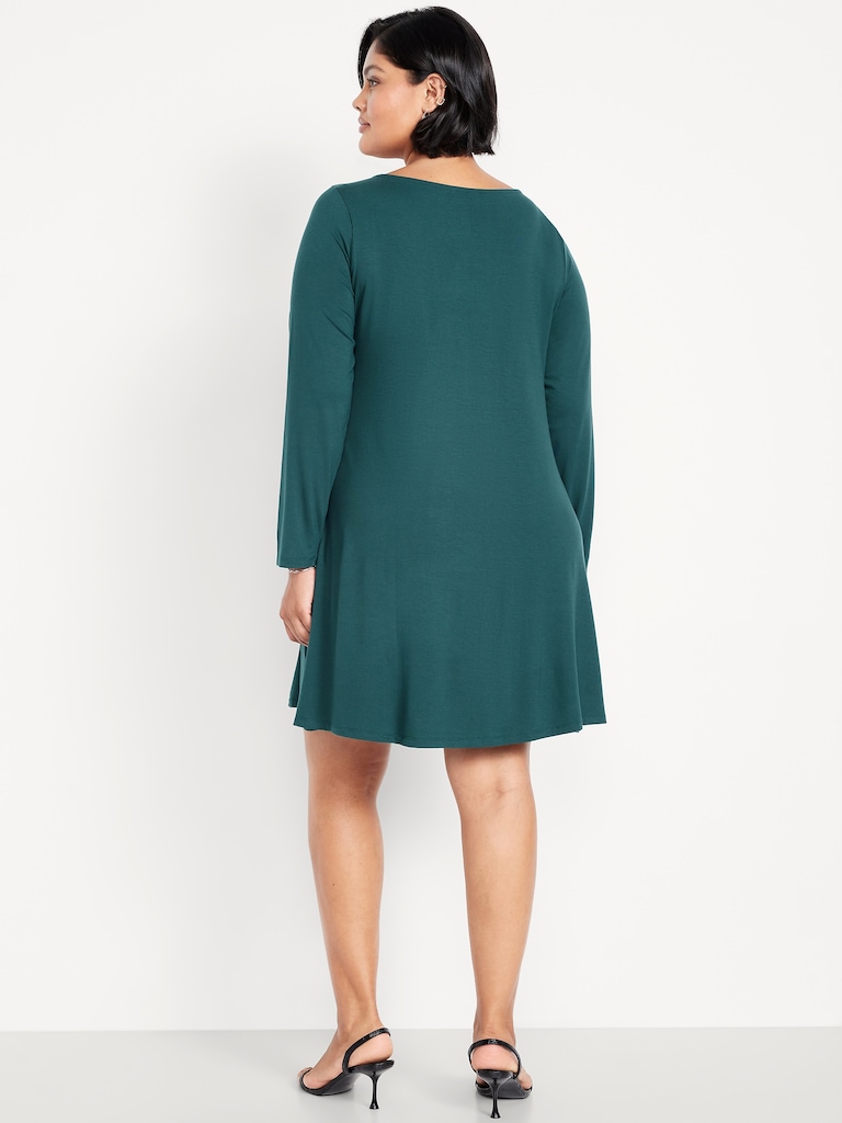 Long-Sleeve Mini Swing Dress