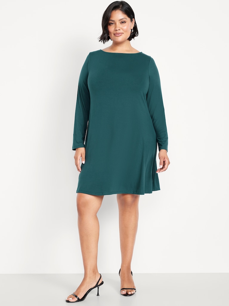 Long-Sleeve Mini Swing Dress