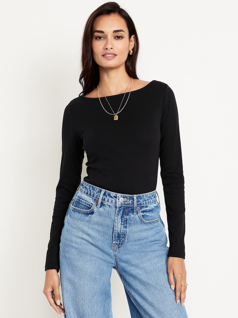 Snug Long-Sleeve Boatneck T-Shirt