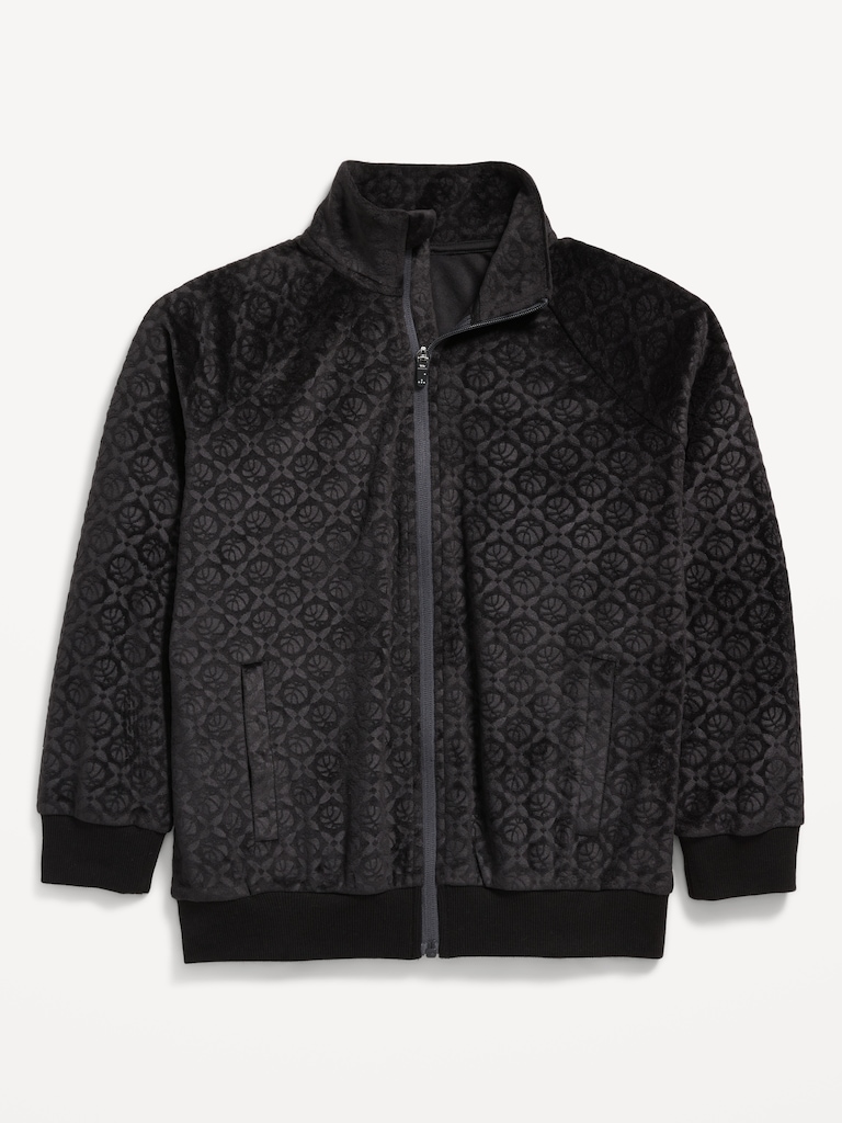 Oversized Embossed Velour Track Jacket for Boys