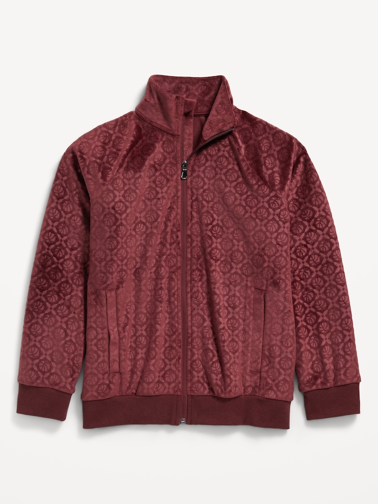 Oversized Embossed Velour Track Jacket for Boys