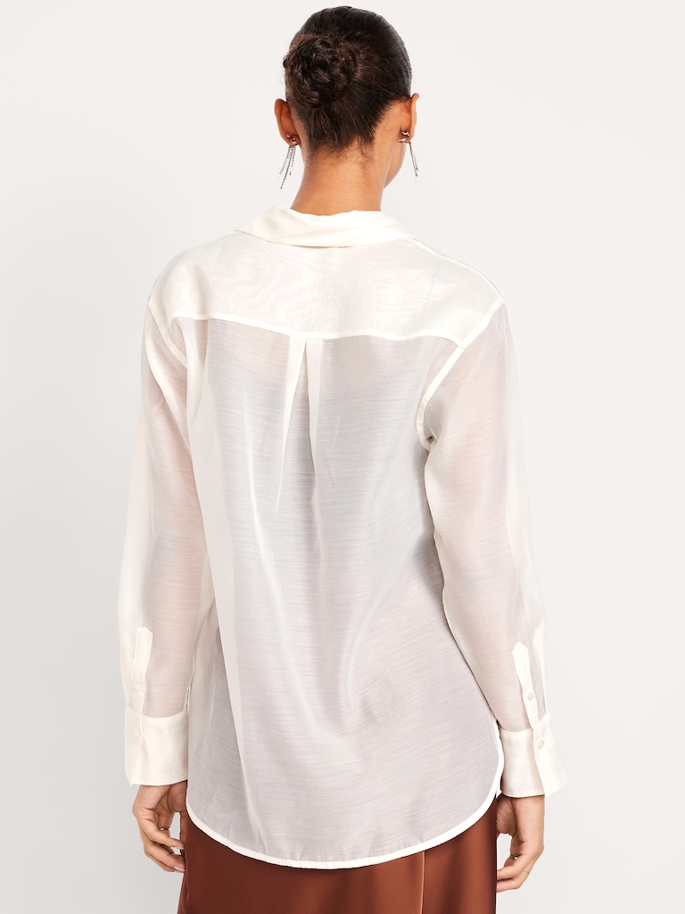Loose Button-Down Organza Tunic Shirt
