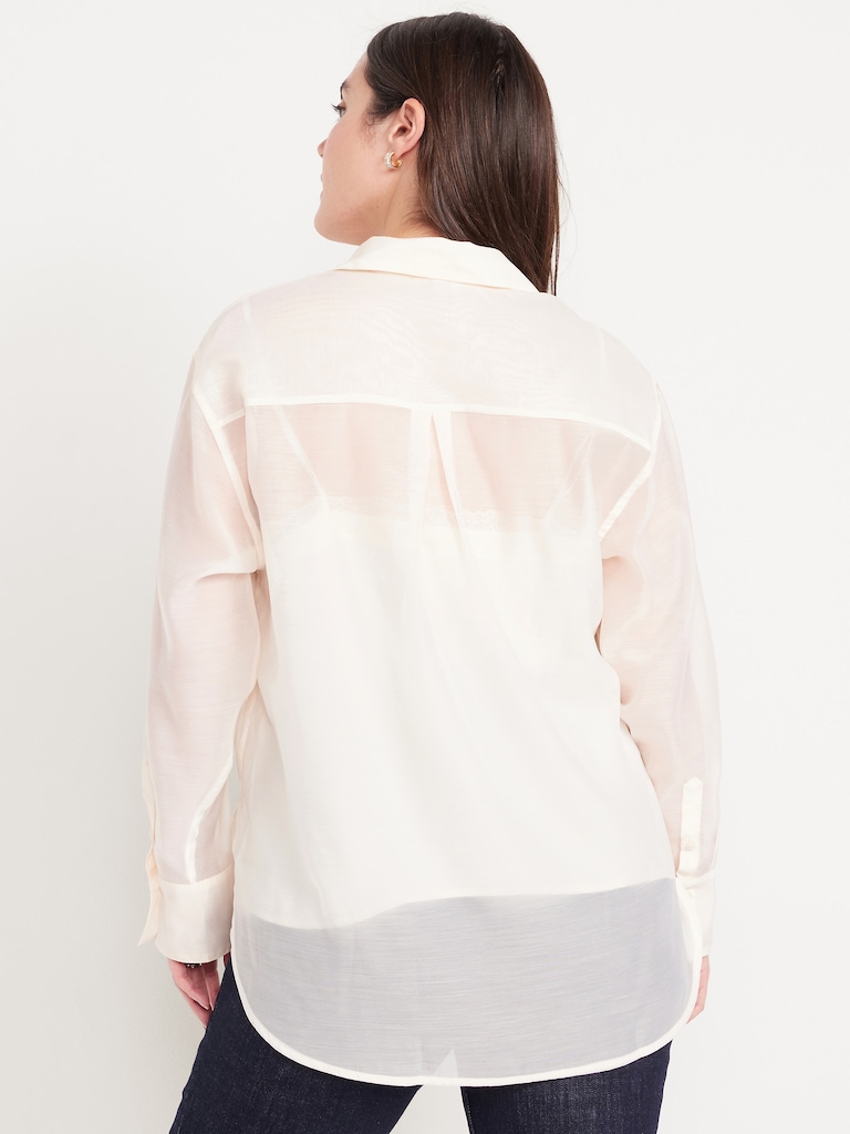 Loose Button-Down Organza Tunic Shirt