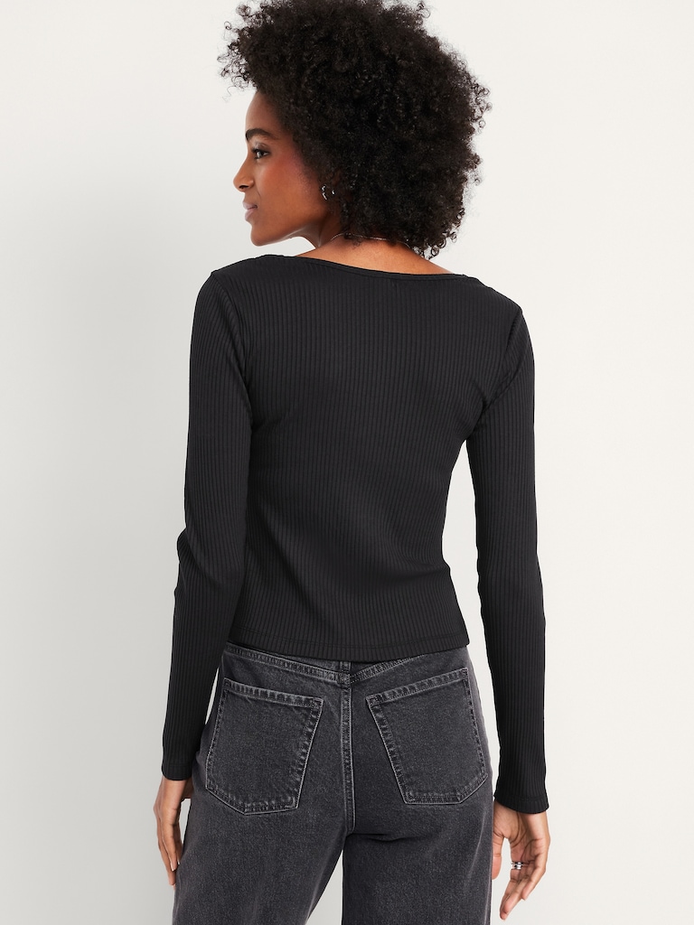Lace-Trim V-Neck Ribbed Top