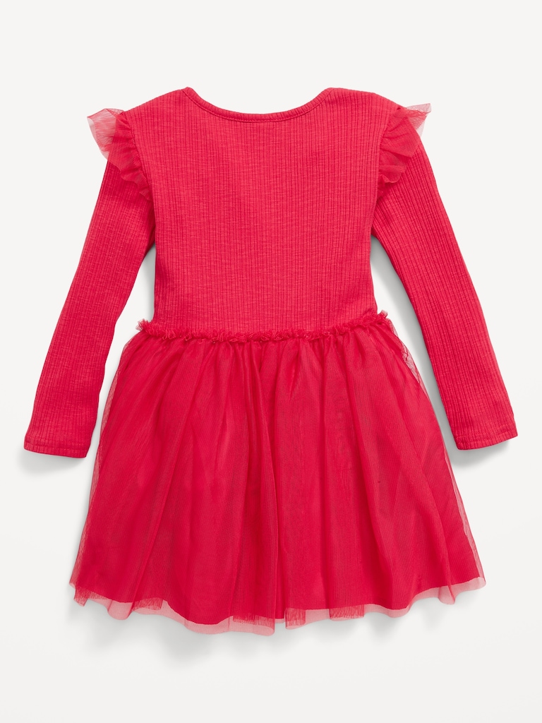 Long-Sleeve Fit and Flare Tutu Dress for Toddler Girls