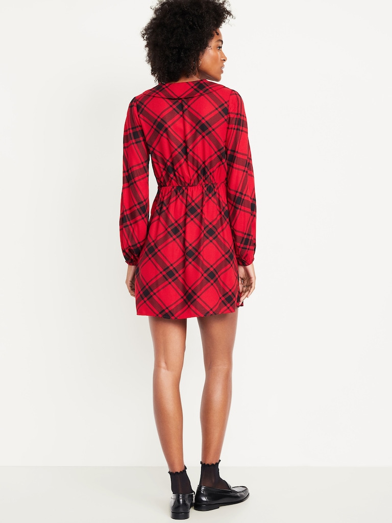 Fit & Flare Long-Sleeve Crepe Mini Dress