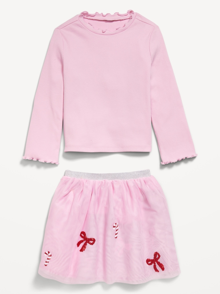 Long-Sleeve T-Shirt and Tutu Skirt Set for Toddler Girls