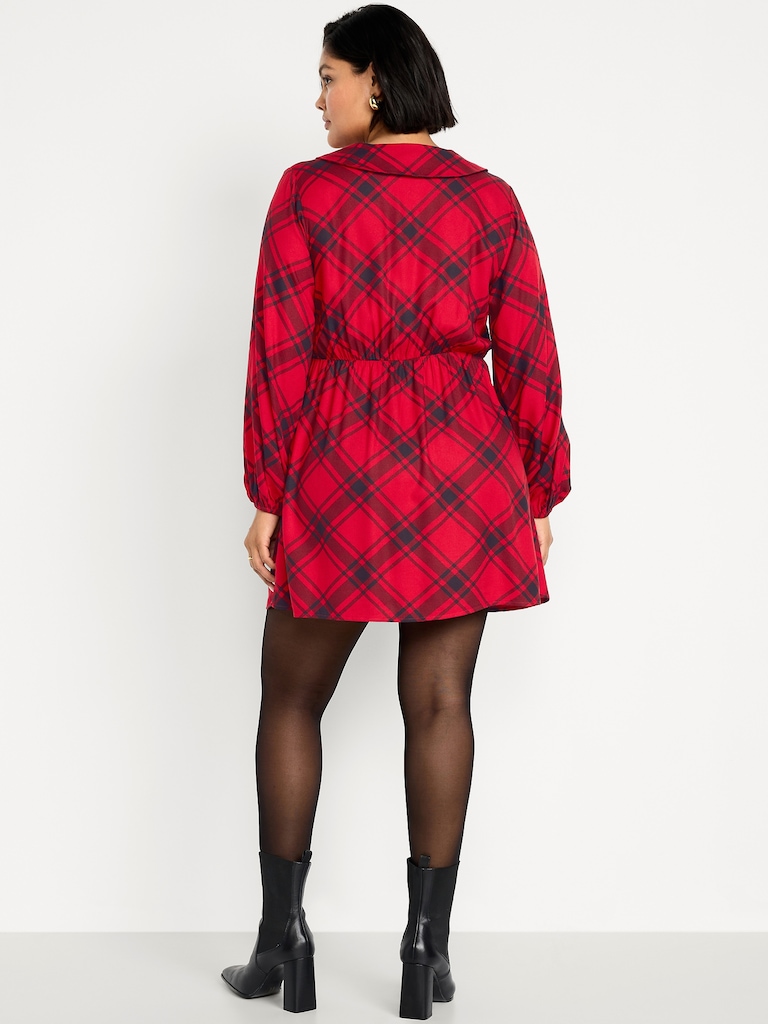 Fit & Flare Long-Sleeve Crepe Mini Dress