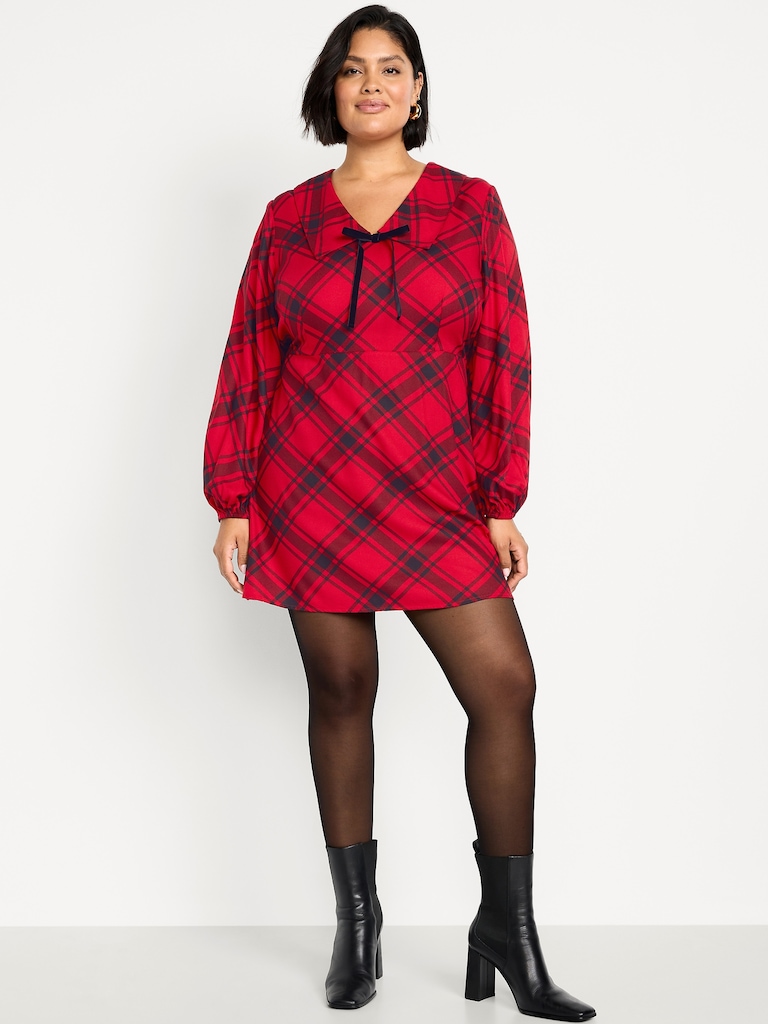 Fit & Flare Long-Sleeve Crepe Mini Dress